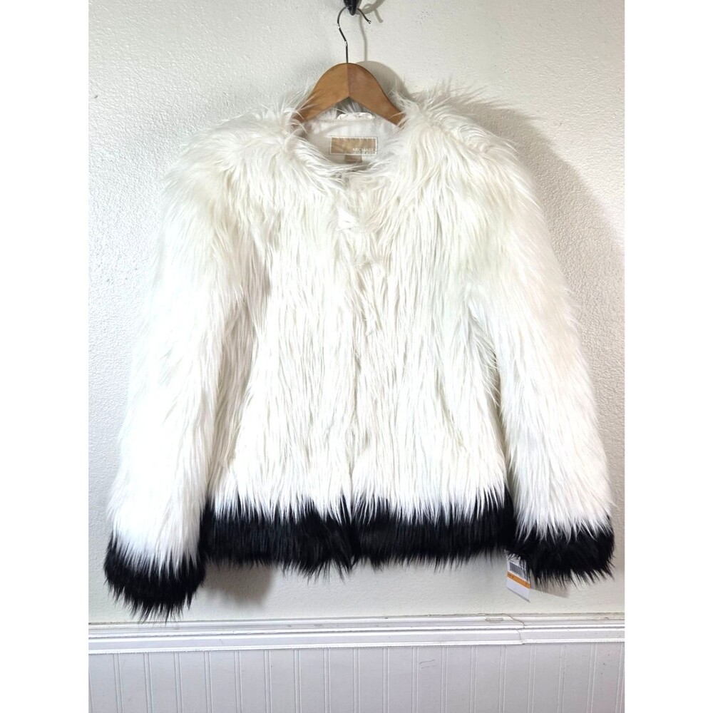 NWT Michael Michael Kors Faux Fur Jacket Womens Small White Black Colorblock